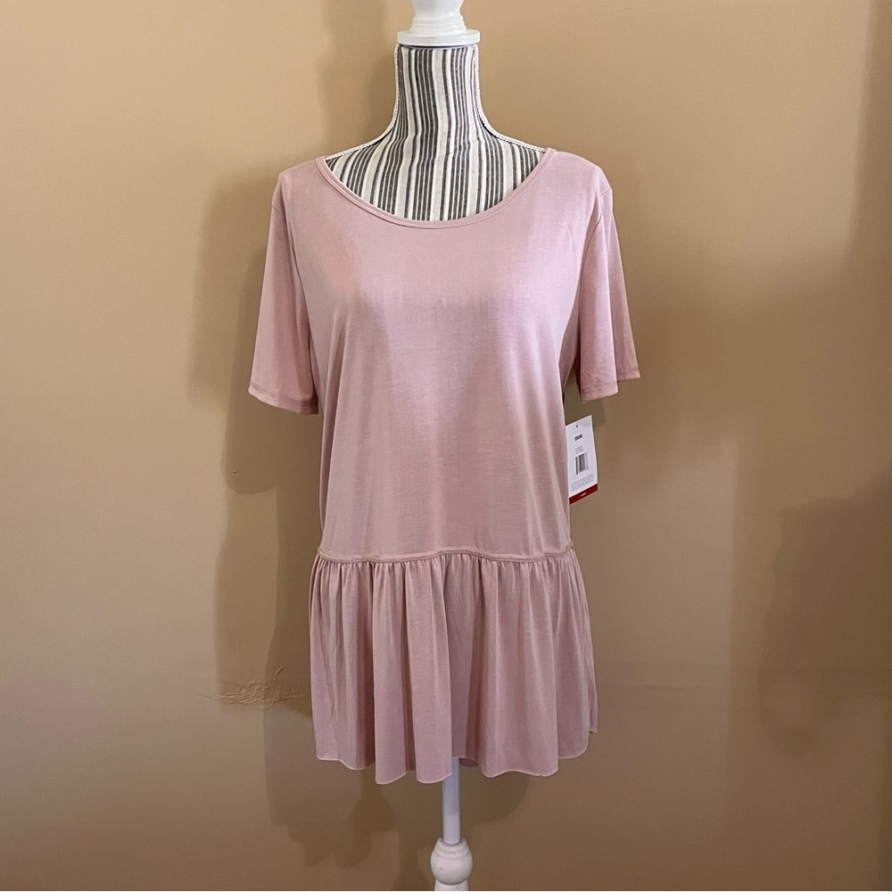 Mote Women’s Short Sleeve Peach Puff Ruffle Tie Boho Hippie Shirt Size XL